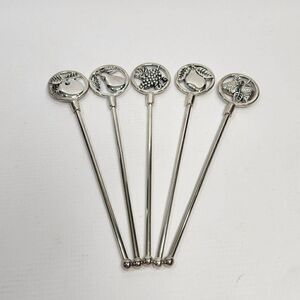5pc Godinger 7" Silverplate Vintage Drink Stirrers Swizzle Sticks Picks Fruit